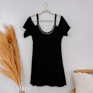 Torrid Black Cold Shoulder Trapeze Gauze Brass Embellishment Dress • Plus Size 2